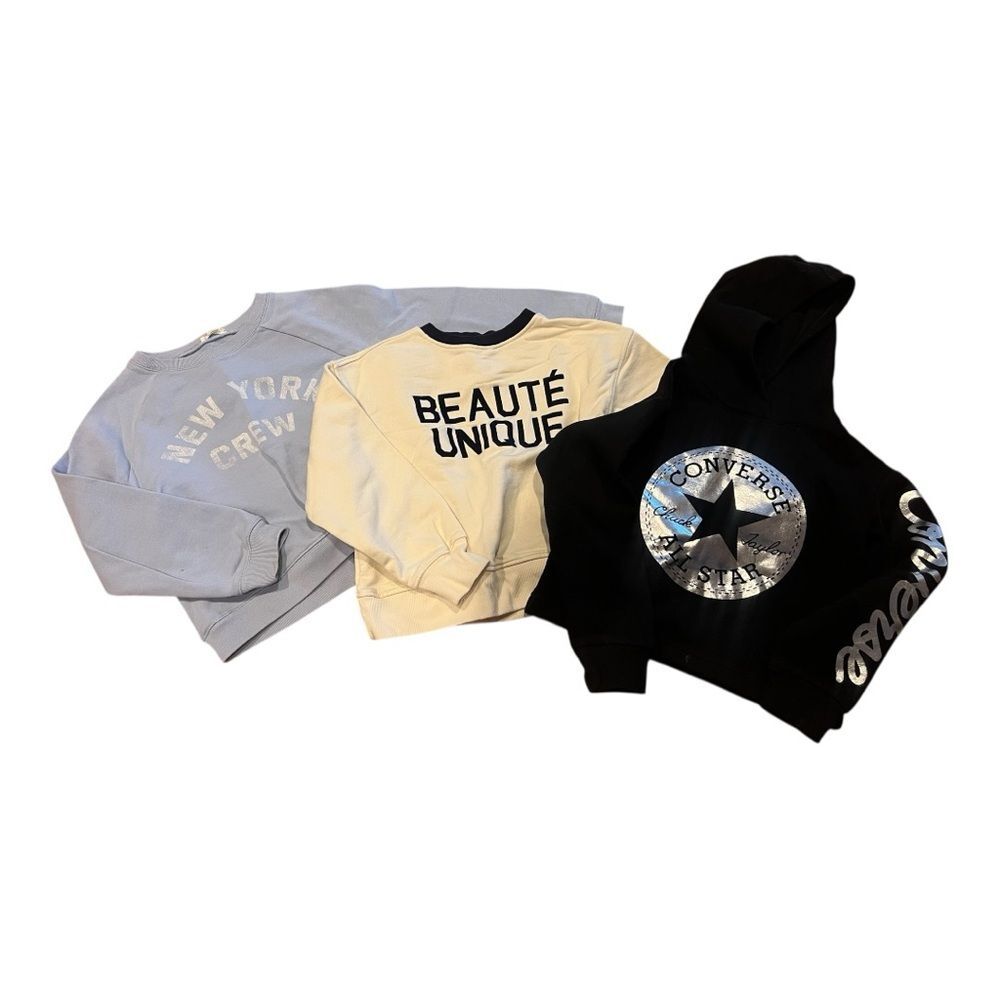 Kids Graphic Sweatshirts Trio - Black, Cream, Gray CrewCuts, Zara, Converse 8-10